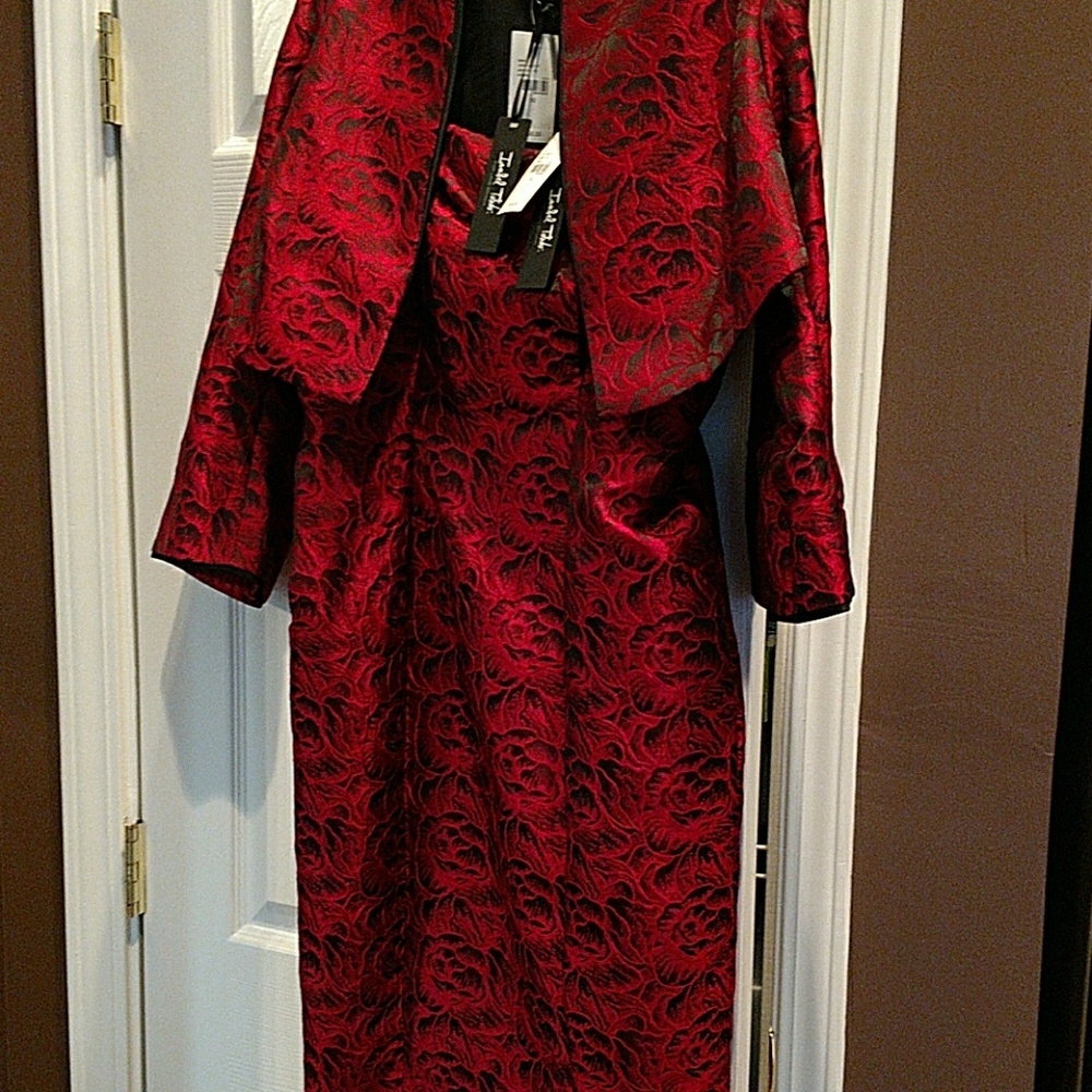 Isabel Toledo red/blk 2pc dress/jkt sz12 NWT
